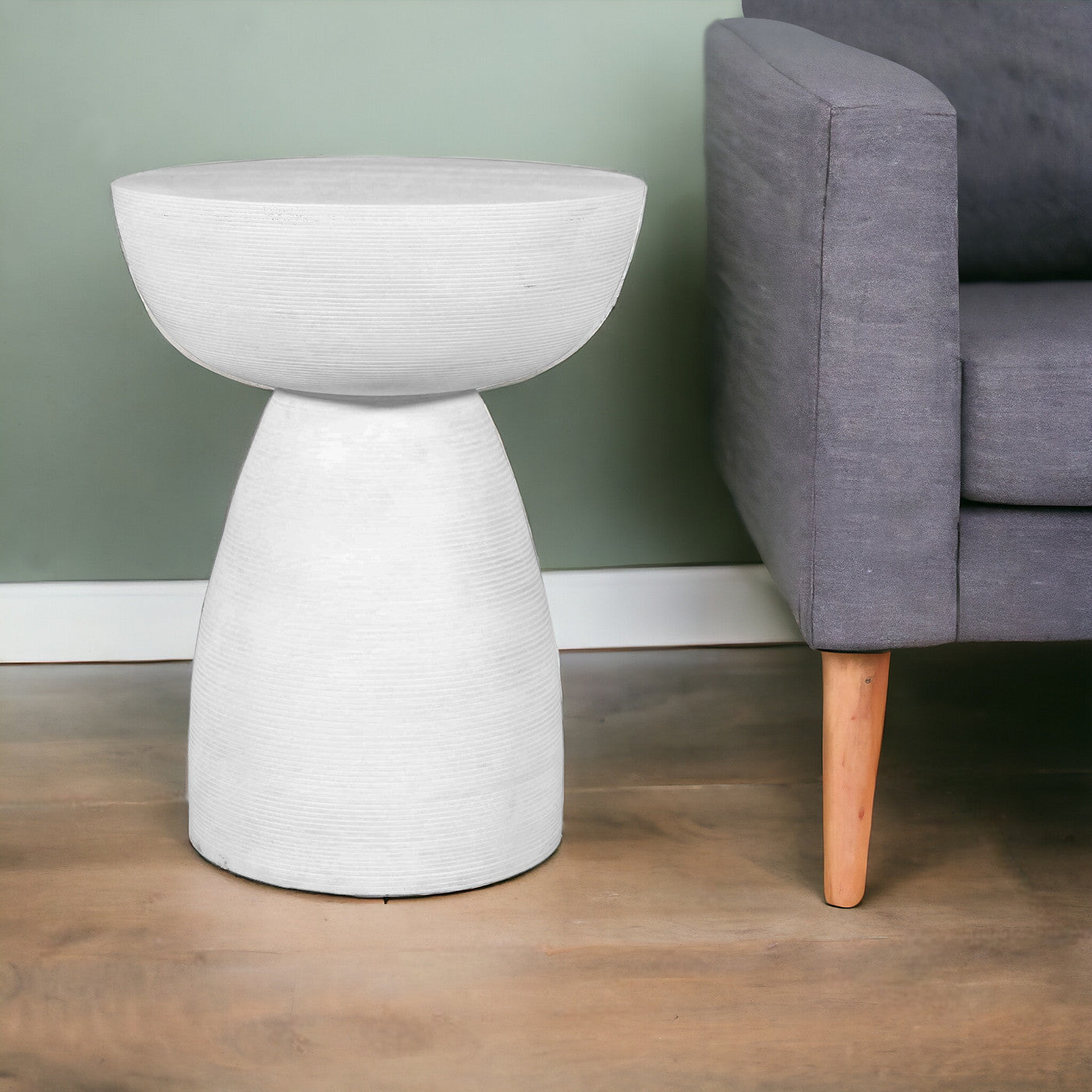 22" White Distressed Solid Wood Round End Table-0