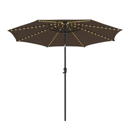 10 Feet Patio Umbrella with 112 Solar Lights and Crank Handle-Coffee-1